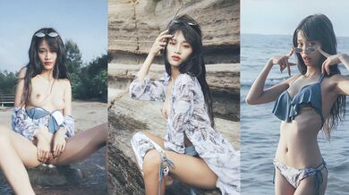 性感小野猫海边露出写真 妩媚眼神勾魂 美乳圆润挺翘 坐在礁石娇羞扒开私处 任海浪拍击敏感小穴！